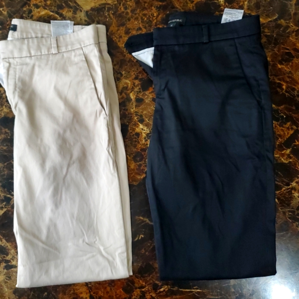 2 Pair Banana Republic Womens Pants 6L  Hampton Sateen & Avalon Pants Tan Black